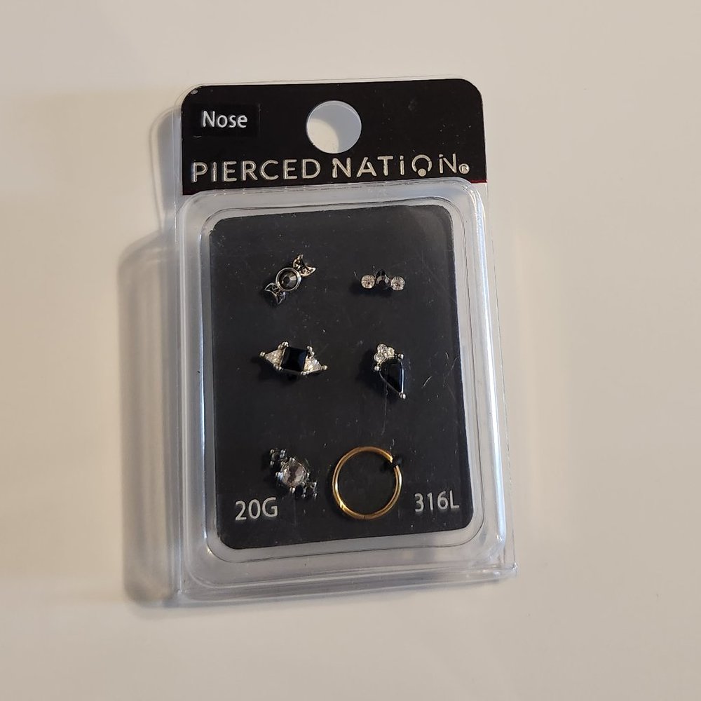 Silver, gold, and black Pierced Nation 20G Assorted Nose Rings